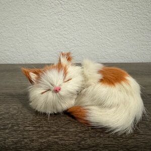 Sleeping Cat Figurine White and Orange.